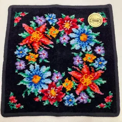 6278　FEILER フェイラー　ハンカチ　タオル　タオルハンカチ　レディース　ブラック　黒　花柄　フラワー　シュニール織り　シール付き