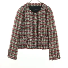 ZARA BASIC ザラベーシック チェック柄 長袖 ノーカラー ツイードジャケット XL ブラック系 レディース 古着