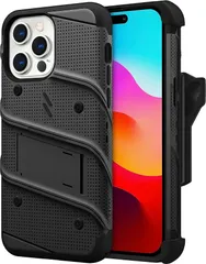 Zizo iPhone 15 Pro Max 6.7インチ ケース カバー 耐衝撃 衝撃吸収 米軍MIL規格 キックスタンド ベルトクリップ 機能付 強化ガラス保護フィルム 付属 (ブラック / ブラック,  iPhone 15 Pro Max)
