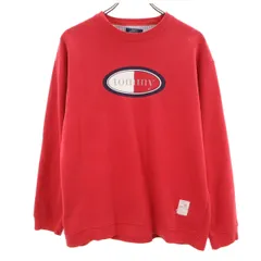 美品 TOMMY HILFIGER トミーヒルフィガー 90s USA製 オールド 長袖 トレーナー M レッド系 スウェット 裏起毛 メンズ 古着