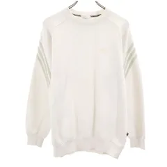 美品 adidas アディダス 長袖 トレーナー S ホワイト系 スウェット 裏起毛 メンズ 古着