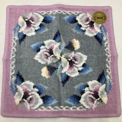 5621　FEILER フェイラー　ローランサン　ハンカチ　タオル　タオルハンカチ　レディース　シュニール織り　花柄　フラワー　グレー　ラベンダー　紫　ブルー　青　シール付き　未使用