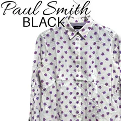 Paul Smith Black ポールスミス ブラック ホワイト×パープル 花柄 長袖シャツ 綿100% 日本製 42 Lサイズ相当 メンズ おしゃれ カジュアル 001205H