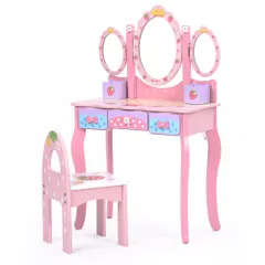  ドレッサー おままごと 姫系 可愛い 子供ドレッサー メイク台 ミラー 三面鏡 引き出し おもちゃ 木製 お化粧 おめかし プレゼント アクリルミラー  クリスマス 新年 ギフト 
