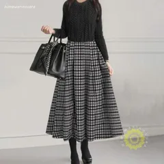 お洒落 チェック柄 通勤 秋 切り替え ワンピース ロング丈 ニットワンピース 異素材 体型カバーケーブル編み 着痩せ きれいめ レディース 