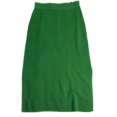 C404 DEMYLEE デミリー スカート タイト リネンニット フレア ロング グリーン シンプル 無地 レディース XS