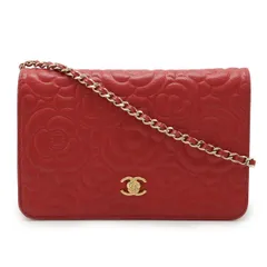 CHANEL シャネル カメリア ココマーク チェーンウォレット ショルダーバッグ ポシェット キャビアスキン レッドピンク系 ゴールド金具 A47421