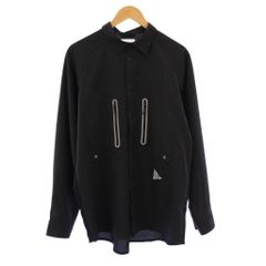 アンドワンダー and wander Tech LS shirt テックロングスリーブシャツ カジュアル 長袖 レギュラーカラー ストレッチ ロゴ XL 黒 ブラック タグ付き /BB