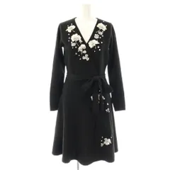 チェスティ Chesty フラワーモチーフ ニットワンピース 膝丈 長袖 0 ブラック /HK ■OS