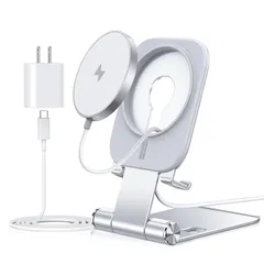 【数量限定】角度調節 スマホ充電器 折り畳み式 USB-Cケーブル付き スタンド/パッド USB-Cアダプター付属】マグネット式 小型 20W Qi認証【ワイヤレス充電スタンド+ 軽量 Miniシリーズ対応 Max くっつくと急速充電 Pro 貼り付け 17/