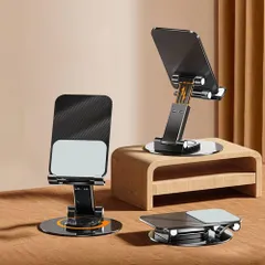 【数量限定】ホルダー スタンド 高度調整可能 スマホ 卓上 スタンド スマホスタンド おりたたみ 滑り止め スマホスタンド iPhone [360°回転/高さ調整] Androidスマホ対応 縦横自由 折り畳み式 (ブラック)