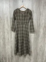 andemiu アンデミュウ チェック柄 ロングスリーブ Iライン ワンピース sizeS/茶  ◇■ レディース