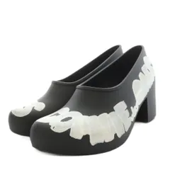 コムデギャルソン COMME des GARCONS × メリッサ MELISSA パンプス チャンキーヒール ラウンドトゥ ロゴ ペイント 24.5cm 黒 ブラック /AN24のサムネイル