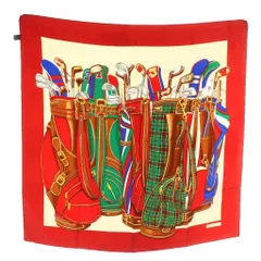 ラルフローレン RALPH LAUREN スカーフ 大判 絹 シルク ゴルフクラブ 総柄 ロゴ 赤 レッド /XZ ■GY18