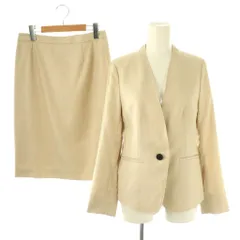 インディヴィ INDIVI ノーカラージャケット スカート セットアップ スーツ 38 40 ベージュ /ES ■OS