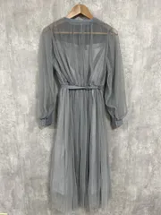 POUR VOUS チュール Aライン ロングワンピース 結婚式二次会 ドレス ワンピース sizeL/グレー ■■ レディース