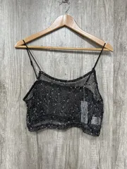 美品 Riche glamour リシェ グラマー ショート丈 透かし編み ニット ネップメッシュ キャミソール ビスチェ sizeM/黒 ■■ レディース