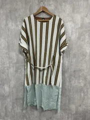 merlot ストライプ柄 Iライン ワンピース 水色×茶色 ■◆ レディース