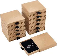 BENECREAT 10個 ジュエリーギフトボックス 引き出し式 段ボールジュエリーボックス ラッピングボックス ブレスレット ネックレス イヤリング 誕生日 記念日 結婚式用 (ブラウン,  8x8x1.85cm)