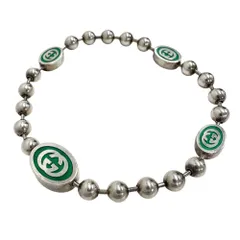 【GUCCI/グッチ】インターロッキングG ボールチェーン ブレスレット シルバー925 15.8g 17cm シルバー /グリーン ユニセックス 【中古】【真子質店】【GD】