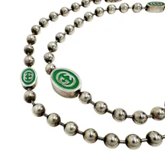 【GUCCI/グッチ】インターロッキングG ボールチェーン ネックレス シルバー925 35.2g 50cm シルバー/グリーン ユニセックス 【中古】【真子質店】【GD】