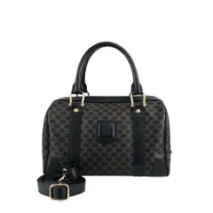 CELINE セリーヌ  マカダム ハンドバッグ ブラウンブラゾン型押し PVCレザー 2way ミニボストン 5uamii