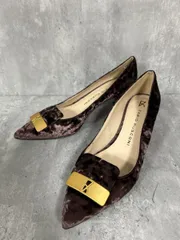 FABIO RUSCONI ファビオルスコーニ ポインテッドトゥオーナメントパンプス ローヒール パンプス size38/茶 ◇■◎レディース