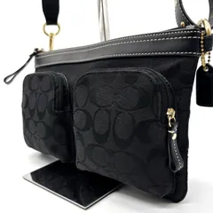 【良品】 COACH コーチ ショルダーバッグ トートバッグ ワンショルダーバッグ シグネチャー キャンバス レザー 革 ブラック 黒色 ゴールド金具 キーホルダー ユニセックス 男女兼用 メンズ レディース