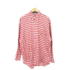 チャップス CHAPS RALPH LAUREN ボタンダウンシャツ 長袖 フランネル コットン エンブレム刺繍 チェック 総柄 L 赤 レッド /AH9