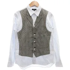 コムデギャルソンオムプリュス COMME des GARCONS HOMME PLUS ランダムコラージュ期 ドッキング シャツ ジレ ベスト 長袖 ストライプ XS 青 ブルー グレー PD-B005 AD2009 /GV