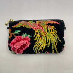 美品　FEILER フェイラー　コスメポーチ　マルチポーチ　花柄　バラ　鳥　黒　ブラック