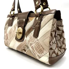 ✨良品✨ COACH Y2K  signature patchwork beige brown canvas leather turnlock shoulder bag コーチ ショルダーバッグ