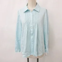 エレメントオブシンプルライフ elemennt of SIMPLE LIFE シャツ 長袖 スキッパー ストライプ ピンタック 緑 青 白 グリーン ブルー M
