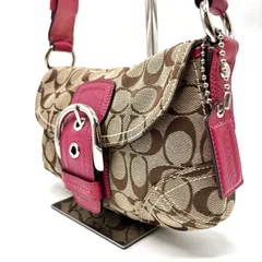 【良品】 COACH Y2K signature pink beige leather canvas belt shoulder bag unisex コーチ ショルダーバッグ