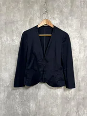 any SiS オンワード樫山 ノーカラー テーラード ジャケット sizeL/黒 ■■ レディース