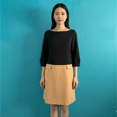 1342 FOXEY フォクシー 切り替えワンピース 38 ブラック×ベージュ