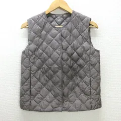 H■ユニクロ/UNIQLO WARM PADDED キルティング ノーカラー中綿ベスト【M】茶/LADIES■2【中古】