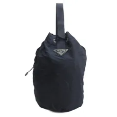 プラダ PRADA 三角ロゴプレート 巾着 ナイロン ハンドバッグ ワンショルダー ブラック