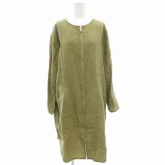 ザラ ZARA ノーカラーコート 長袖 ロング ジップアップ リネン混 M 茶 ブラウン /GV