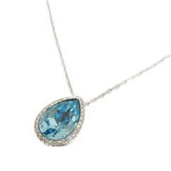 スワロフスキー SWAROVSKI アクアブルー ティアドロップ ペンダント ネックレス シルバーカラー 美品