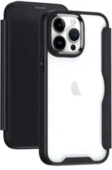 スマホケース 対応 手帳型 背面 クリア 透明 高級なPUレザー+PCパネル+TPUバンパー マグネットが内蔵 衝撃吸収 軽量薄型 ブランド iPhone14 Pro ケース アイフォン14 Pro 手帳型 ケース (ブラック)