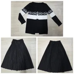 新品 レディース 55 ボタンなしカーディガン ニットプリーツスカート 3点