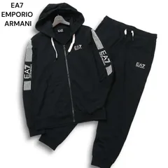 EA7 EMPORIO ARMANI エンポリオ アルマーニ 秋冬 裏起毛★ スウェット パーカー&パンツ 上下セットアップ Sz.L　メンズ 黒