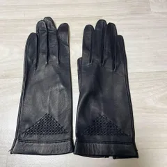 レザー手袋 黒 6? 編み込みデザイン