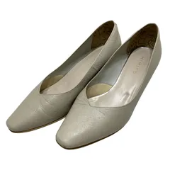 【美品】卑弥呼 (24.5) パンプス アーモンドトゥ 本革 レザー ローヒール Vカット 希少デザイン