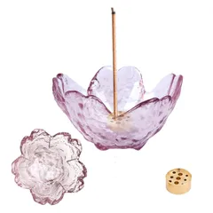 お香立て ガラス おしゃれ  線香立て 香皿 仏壇用皿 癒やし香炉 2個セット  茶道用品 香道用品 インテリア 浄化 ヨガ教室 薫香炉 オフィス 玄関先 茶室 瞑想室 書斎 寺院 贈り物 (さくら)　ｓ11-14