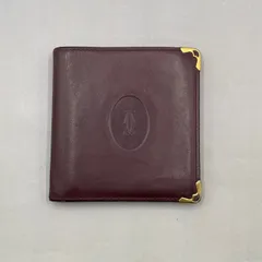 美品 Cartier カルティエ 二つ折り財布 ミニウォレット マストライン レザー 金金具ロゴ ボルドー 赤系