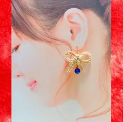 【縁結び】 ++AA ラピスラズリ　精麻ピアス　イヤリング　二重叶結び　願望成就