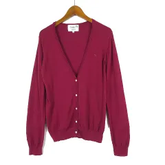 アーノルドパーマー Arnold Palmer カーディガン ニット ロゴ 刺繍 ハイゲージ コットン Vネック 長袖 L 3 ボルドー