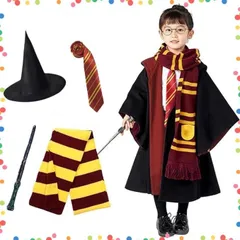 【特価セール】ハリーポッター 子供 ハリーポッター Zes] ローブ 子供 コスプレ 衣装 5点セット 魔法ローブ ネクタイ マフラー 魔法帽 魔法の杖 グリフィンドール [Poseon スリザリン ハッフルパフ レイブンクロー 学園祭 ハロウィン パーティー
